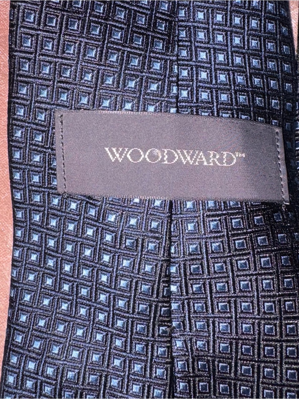 Men's Navy & Blue Geometric Woodward 100% Silk Tie - Picture 4 of 5